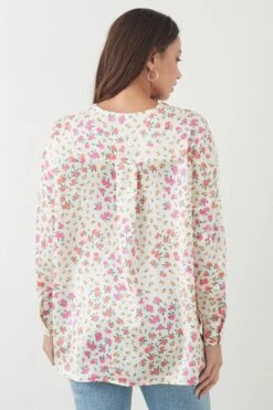 Dorothy Perkins Ditsy Collarless Shirt -Clozurely Sales Store bqq09536 ivory xl 2