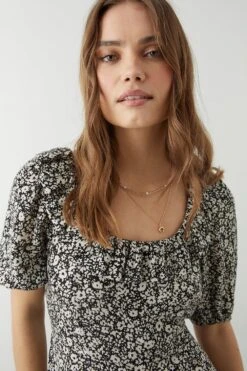 Dorothy Perkins Mono Ditsy Ruffle Front Midi Dress -Clozurely Sales Store bqq09643 mono xl 4