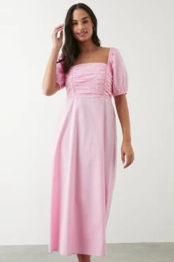 Dorothy Perkins Pink Ruched Bust Poplin Midi Dress
