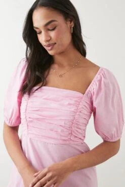 Dorothy Perkins Pink Ruched Bust Poplin Midi Dress -Clozurely Sales Store bqq09647 pink xl 3