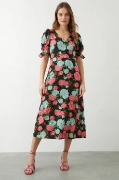Dorothy Perkins Large Floral V Neck Midi Dress