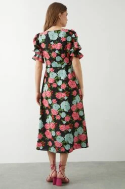 Dorothy Perkins Large Floral V Neck Midi Dress -Clozurely Sales Store bqq09659 black xl 2