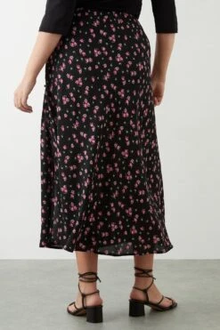 Dorothy Perkins Curve Black Floral Split Midi Skirt 6 Dorothy Perkins Curve Black Floral Split Midi Skirt -Clozurely Sales Store bqq09699 black xl 2