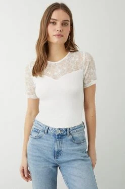 Dorothy Perkins Lace Insert Short Sleeve Top