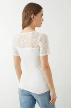 Dorothy Perkins Lace Insert Short Sleeve Top -Clozurely Sales Store bqq09723 ivory xl 2