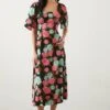 Dorothy Perkins Petite Large Floral Flutter Sleeve Midi Dress