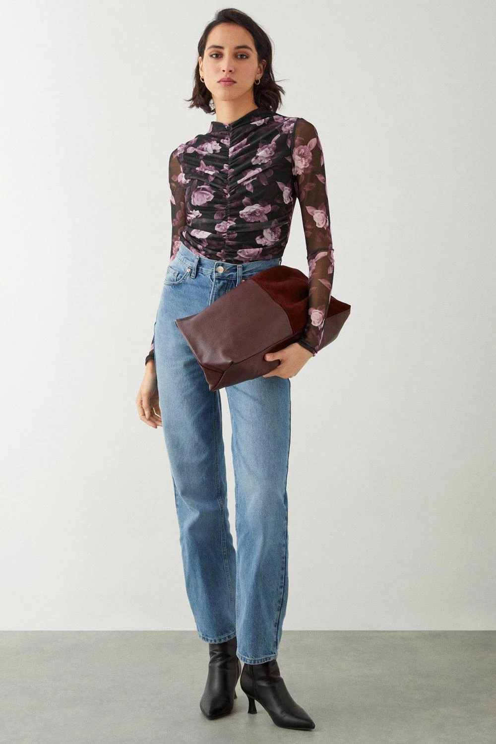 Dorothy Perkins Tall Floral Mesh Ruched Body Crew Neck Top 2 Dorothy Perkins Tall Floral Mesh Ruched Body Crew Neck Top - Image 2