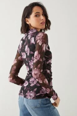 Dorothy Perkins Tall Floral Mesh Ruched Body Crew Neck Top 6 Dorothy Perkins Tall Floral Mesh Ruched Body Crew Neck Top -Clozurely Sales Store bqq09759 pink xl 2