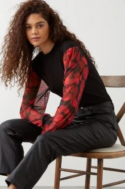 Dorothy Perkins Tall Printed Volume Mesh Sleeve Top