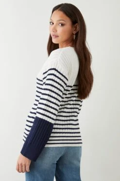 Dorothy Perkins Tall Stripe Rib Crew Neck Jumper -Clozurely Sales Store bqq09876 navy xl 2