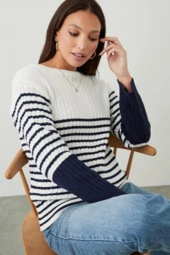 Dorothy Perkins Tall Stripe Rib Crew Neck Jumper -Clozurely Sales Store bqq09876 navy xl 3