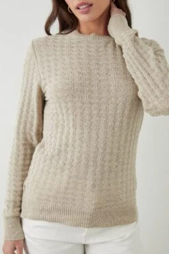 Dorothy Perkins Tall Stitch Detail Puff Sleeve Jumper -Clozurely Sales Store bqq09878 oatmeal xl 3