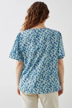 Dorothy Perkins Curve Blue Rose Twist Front Blouse -Clozurely Sales Store bqq09880 blue xl 2