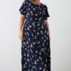Dorothy Perkins Curve Navy Daisy Shirred Empire Midi Dress