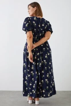 Dorothy Perkins Curve Navy Daisy Shirred Empire Midi Dress -Clozurely Sales Store bqq09886 navy xl 2