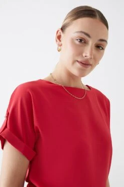 Dorothy Perkins Tall Red Roll Sleeve Blouse