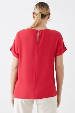 Dorothy Perkins Tall Red Roll Sleeve Blouse -Clozurely Sales Store bqq09977 red xl 2