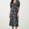 Dorothy Perkins Petite Navy Ditsy Shirred Cuff Midi Dress