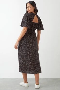 Dorothy Perkins Spot Flutter Sleeve Midi Dress -Clozurely Sales Store bqq10027 black xl 2