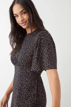 Dorothy Perkins Spot Flutter Sleeve Midi Dress -Clozurely Sales Store bqq10027 black xl 4