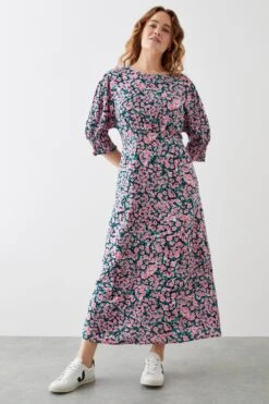 Dorothy Perkins Curve Pink Floral Empire Midi Dress