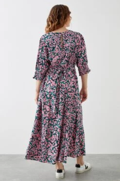 Dorothy Perkins Curve Pink Floral Empire Midi Dress 8 Dorothy Perkins Curve Pink Floral Empire Midi Dress -Clozurely Sales Store bqq10038 pink xl 3
