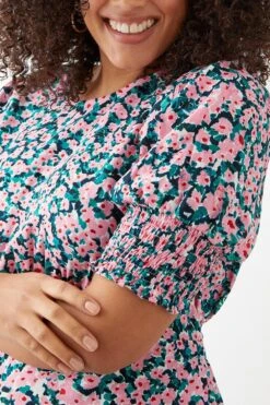 Dorothy Perkins Curve Pink Floral Empire Midi Dress 9 Dorothy Perkins Curve Pink Floral Empire Midi Dress -Clozurely Sales Store bqq10038 pink xl 4