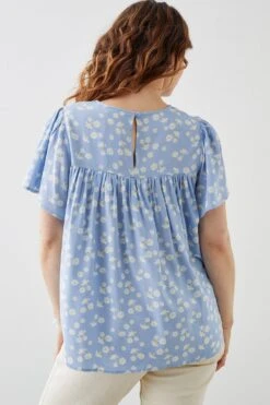 Dorothy Perkins Curve Blue Floral Shirred Yoke Blouse 5 Dorothy Perkins Curve Blue Floral Shirred Yoke Blouse -Clozurely Sales Store bqq10046 blue xl 2