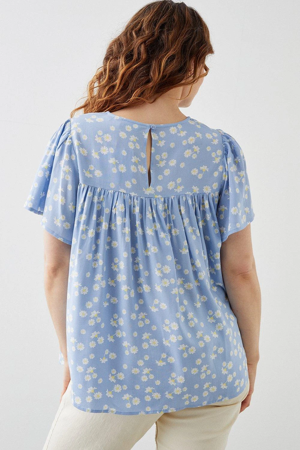 Dorothy Perkins Curve Blue Floral Shirred Yoke Blouse 3 Dorothy Perkins Curve Blue Floral Shirred Yoke Blouse - Image 3