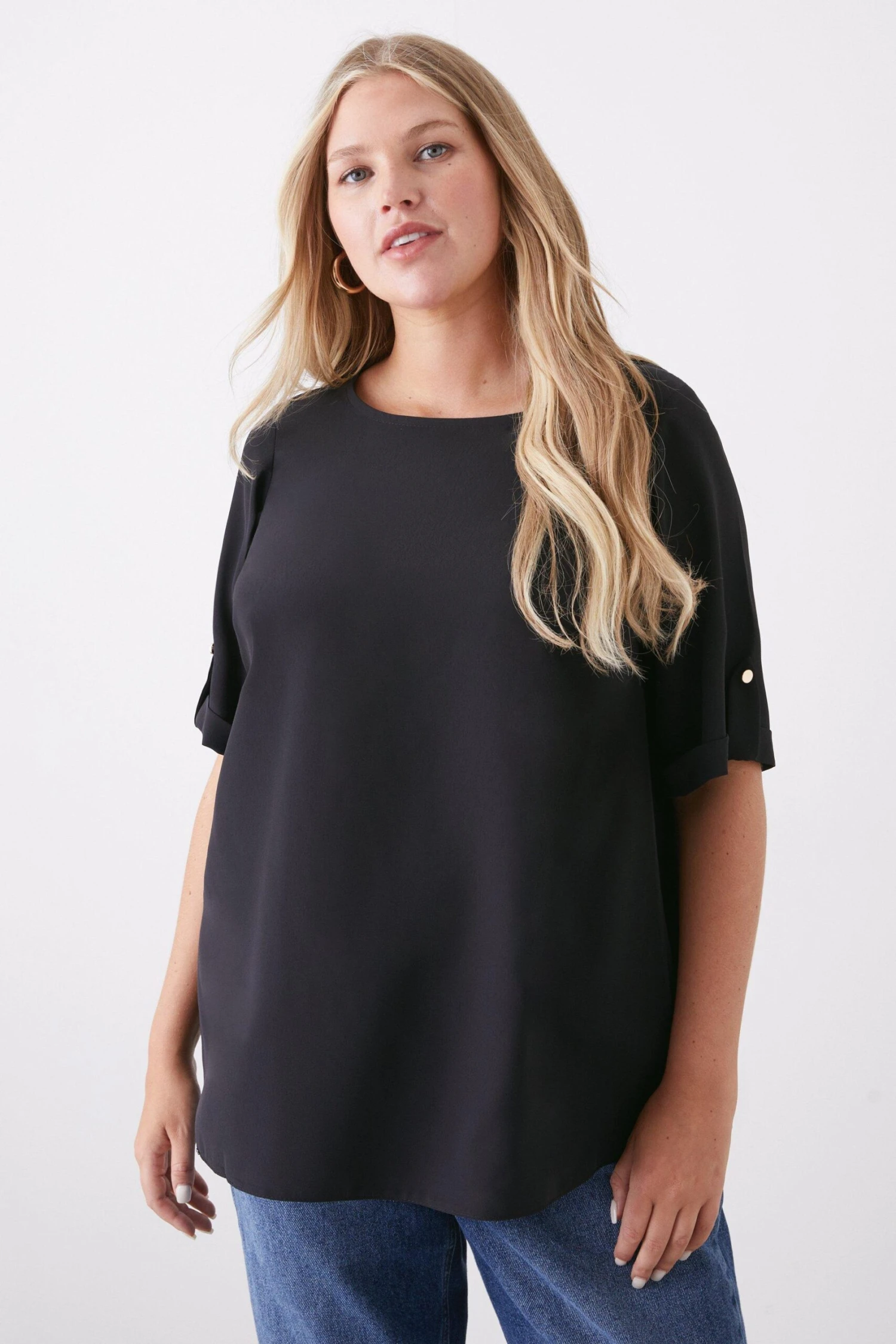 Dorothy Perkins Curve Roll Sleeve Tee 1 Dorothy Perkins Curve Roll Sleeve Tee
