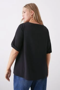 Dorothy Perkins Curve Roll Sleeve Tee 5 Dorothy Perkins Curve Roll Sleeve Tee -Clozurely Sales Store bqq10048 black xl 2