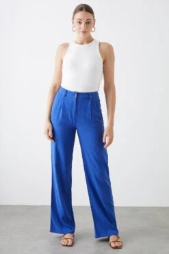 Dorothy Perkins Tall Linen Blend Wide Leg Trousers