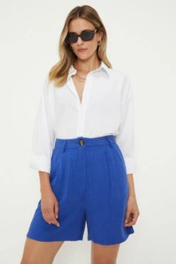 Dorothy Perkins Tall Linen Blend Bermuda Shorts -Clozurely Sales Store bqq10100 cobalt xl 3