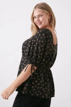 Dorothy Perkins Curve Black Floral Tie Sleeve Square Neck Blouse 5 Dorothy Perkins Curve Black Floral Tie Sleeve Square Neck Blouse -Clozurely Sales Store bqq10192 black xl 2