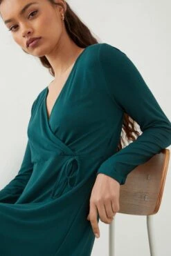 Dorothy Perkins Petite Dark Green Wrap Midi Dress -Clozurely Sales Store bqq10197 green xl 3