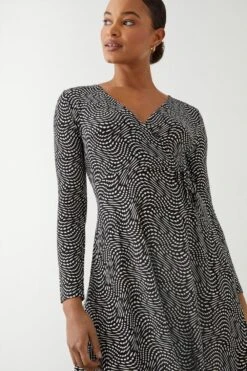 Dorothy Perkins Geo Printed Wrap Midi Dress -Clozurely Sales Store bqq10199 black xl 3