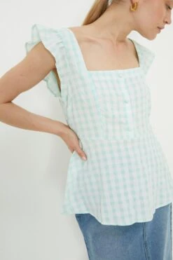 Dorothy Perkins Green Gingham Button Through Cami Top