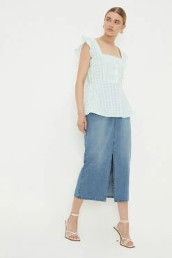 Dorothy Perkins Green Gingham Button Through Cami Top -Clozurely Sales Store bqq10270 green xl 2