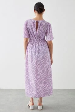 Dorothy Perkins Petite Lilac Spot Flutter Sleeve Shirred Waist Midi Dress -Clozurely Sales Store bqq10290 lilac xl 2