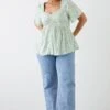 Dorothy Perkins Curve Sage Floral Ruched Front Blouse