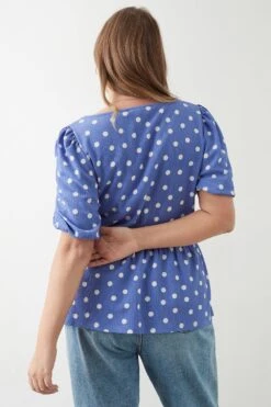 Dorothy Perkins Curve Blue Spot Ruched Front Blouse -Clozurely Sales Store bqq10307 blue xl 2