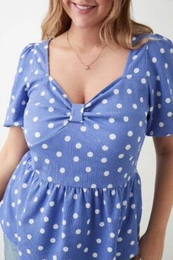 Dorothy Perkins Curve Blue Spot Ruched Front Blouse -Clozurely Sales Store bqq10307 blue xl 3