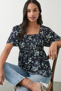 Dorothy Perkins Shirred Angel Sleeve Top