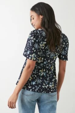 Dorothy Perkins Shirred Angel Sleeve Top -Clozurely Sales Store bqq10310 navy xl 2