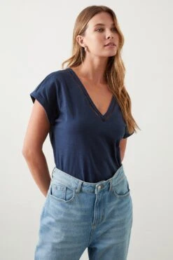 Dorothy Perkins V Neck Trim Detail Cotton T-Shirt