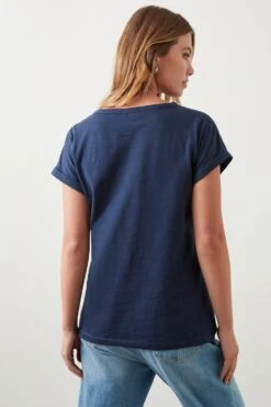 Dorothy Perkins V Neck Trim Detail Cotton T-Shirt -Clozurely Sales Store bqq10320 navy xl 2
