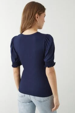 Dorothy Perkins Shirred Cuff Detail Top -Clozurely Sales Store bqq10321 navy xl 2
