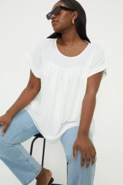 Dorothy Perkins Curve White Slub Over Sized Roll Sleeve Tee