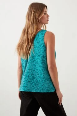 Dorothy Perkins Green Spot Built Up V Neck Cami Top -Clozurely Sales Store bqq10428 green xl 2