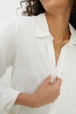 Dorothy Perkins Roll Sleeve Linen Mix Shirt -Clozurely Sales Store bqq10430 ivory xl 2